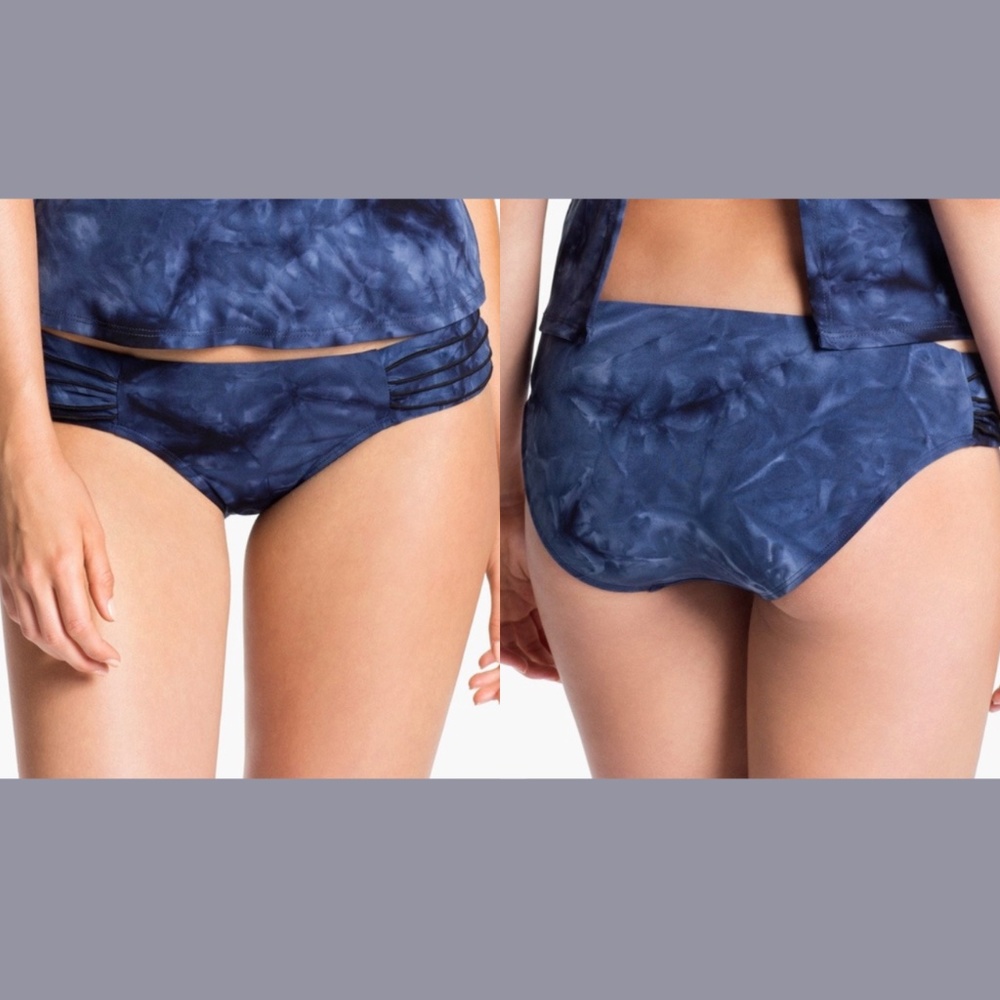 NWT‎ Robin Piccone [ Large ] Mara Shirred Side Bikini Bottom In Navy